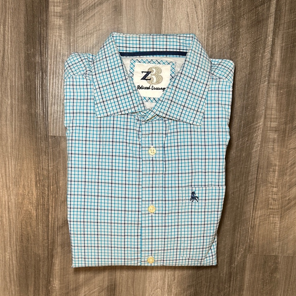 Z3 Relaxed Luxury Trademark Vintage Wash Plaid Long Sleeve Button Down - Large